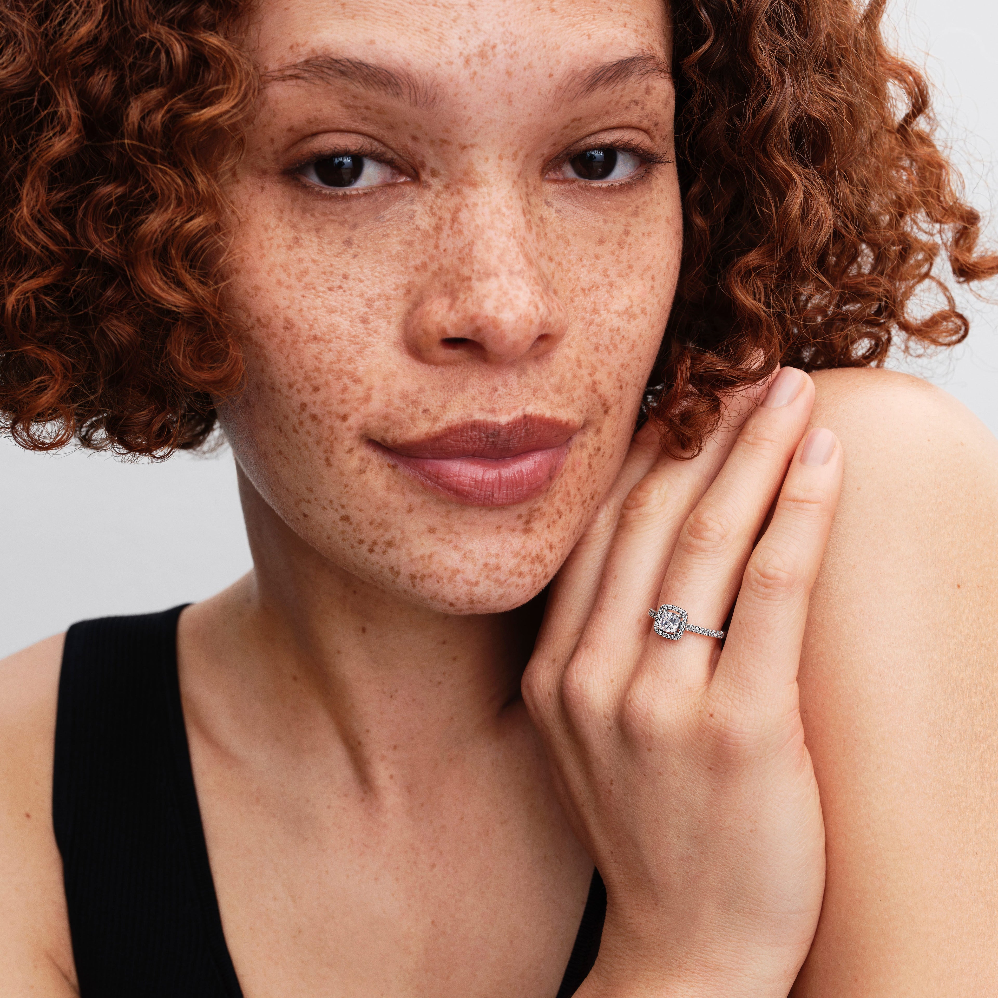 Sparkling Square Halo Ring