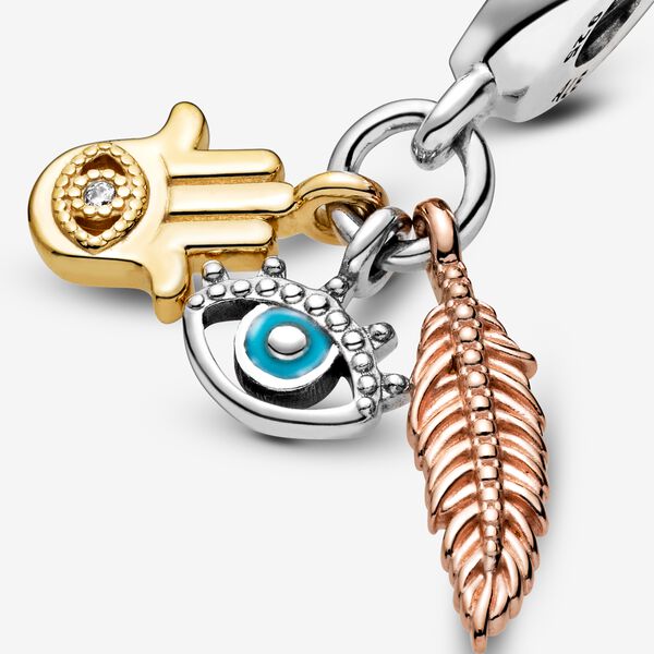 Hamsa, All-seeing Eye & Feather Spirituality Dangle Charm