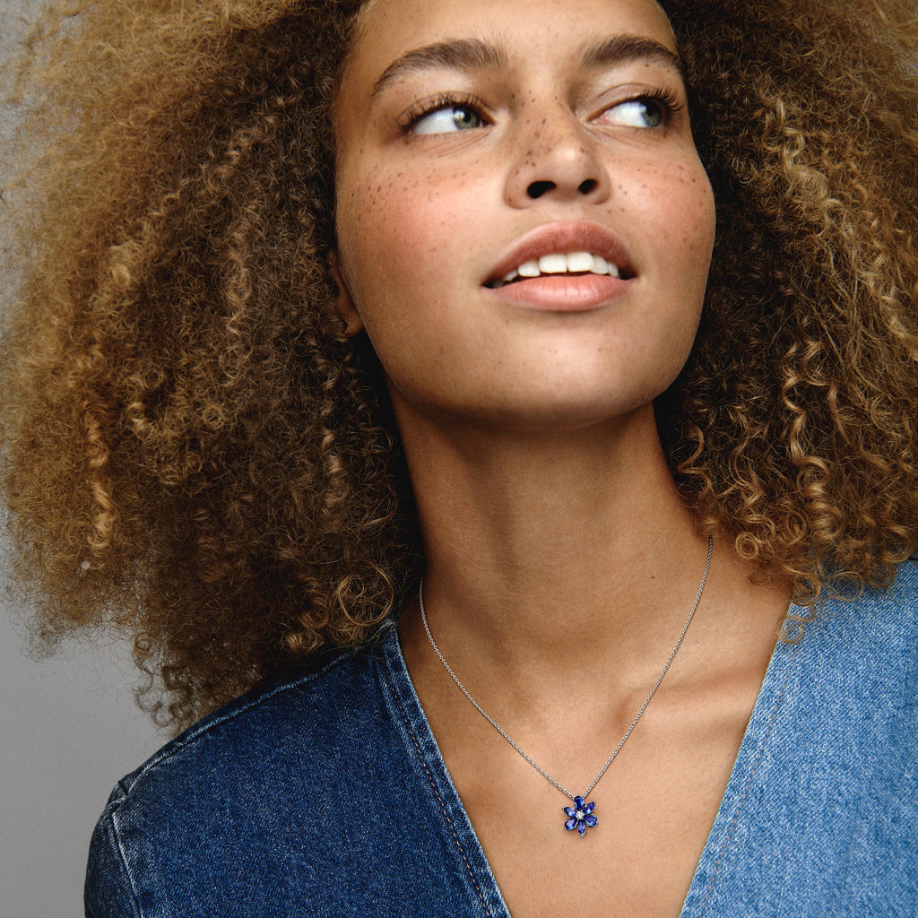 Sparkling Blue Herbarium Cluster Pendant Necklace