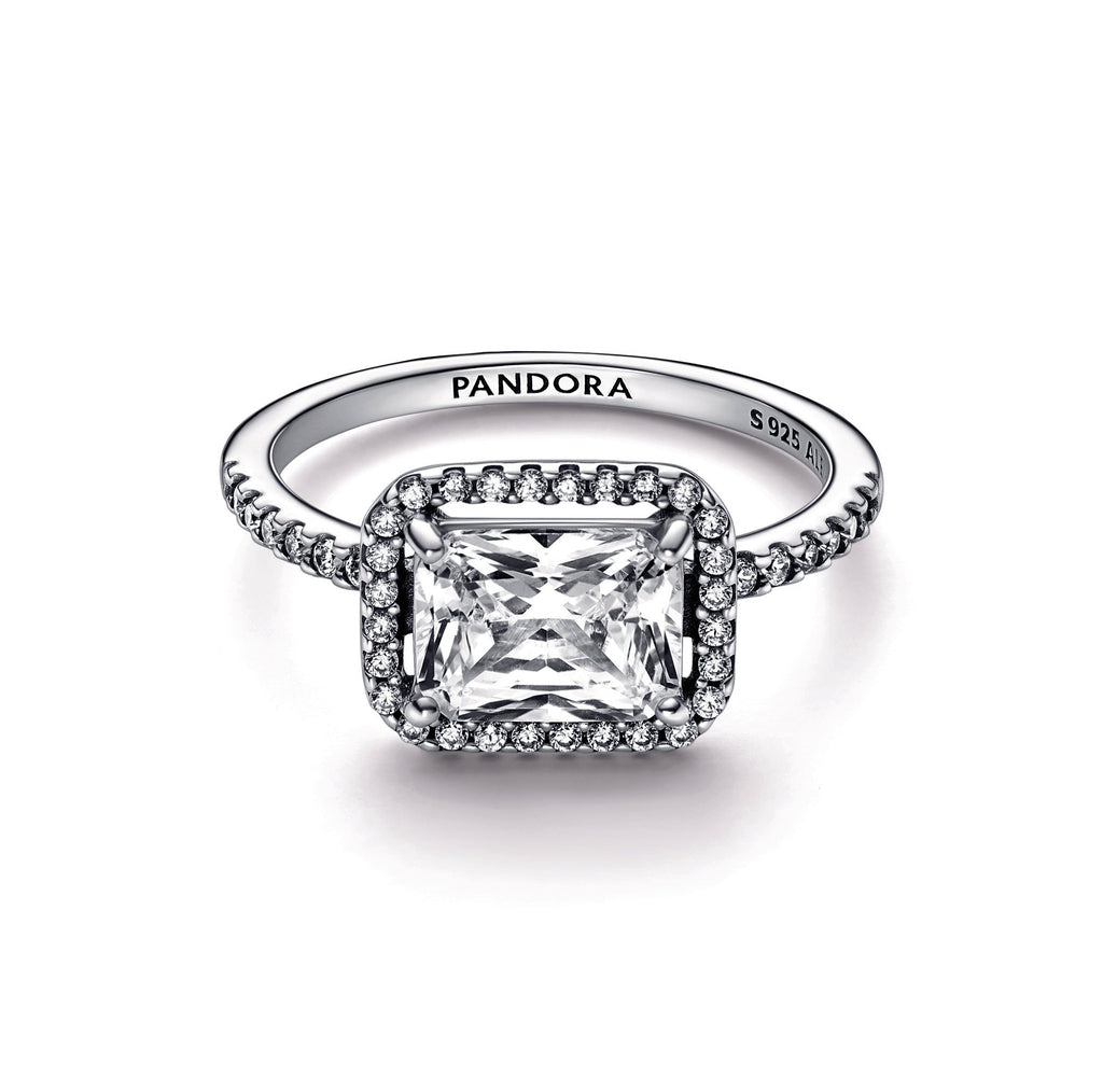 Rectangular Sparkling Halo Ring