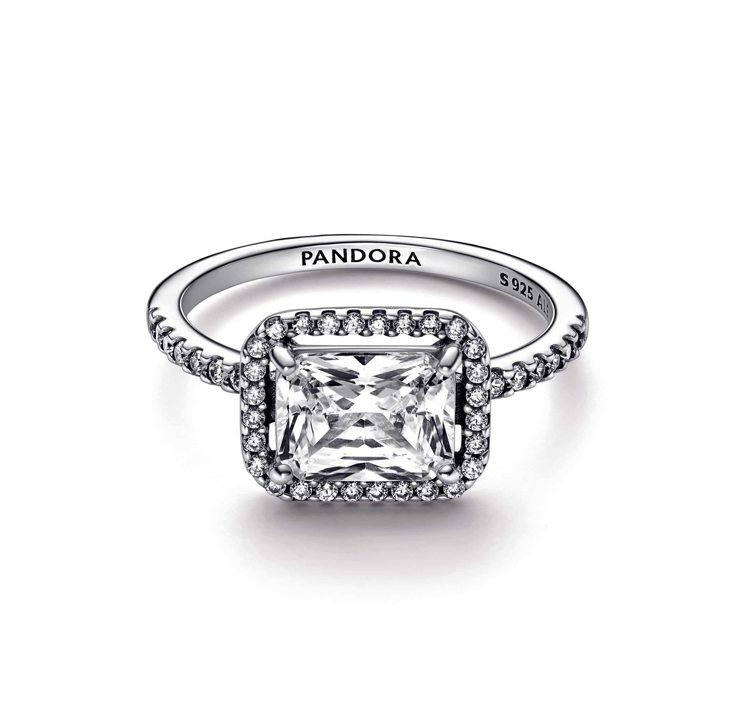 Rectangular Sparkling Halo Ring
