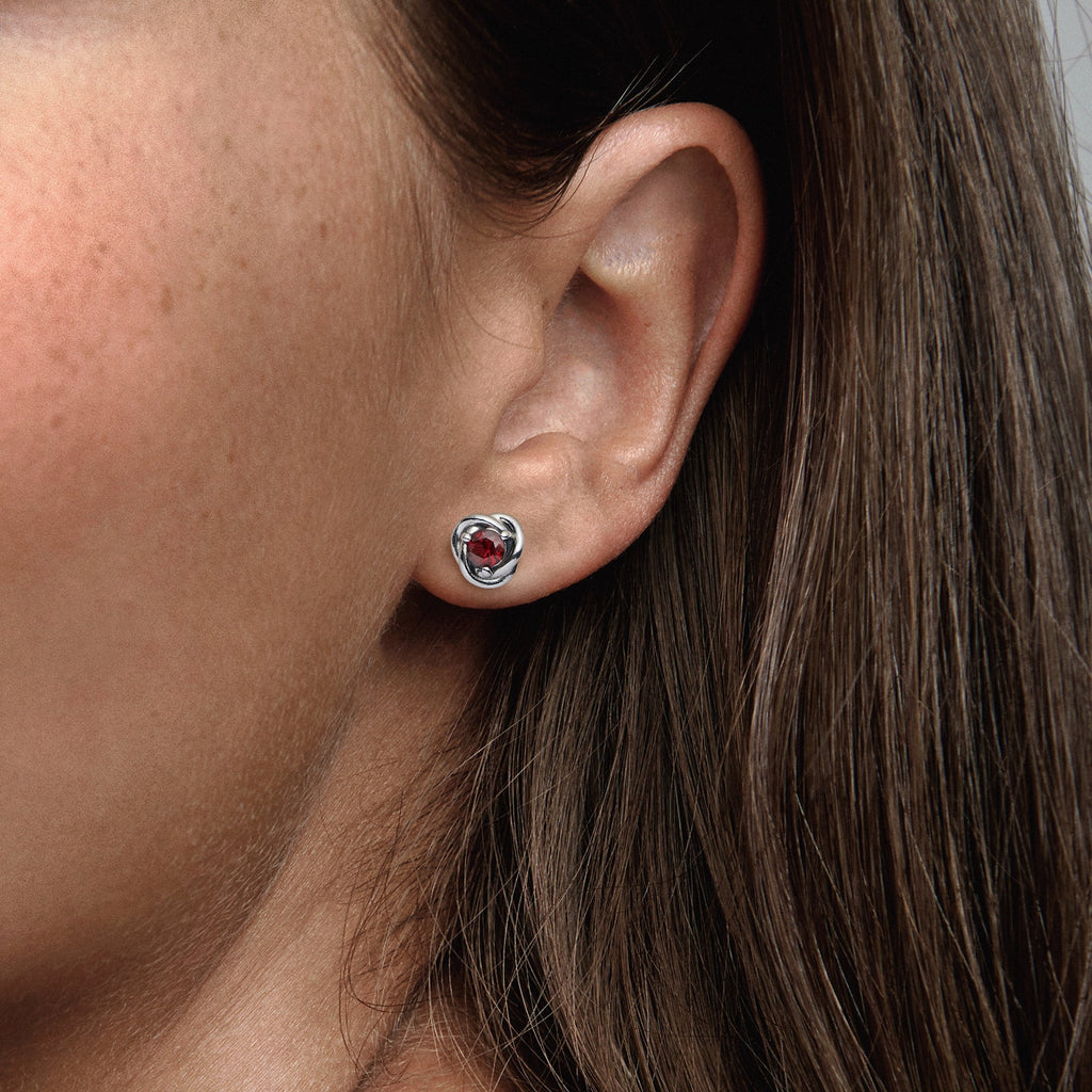 Red Eternity Circle Stud Earrings