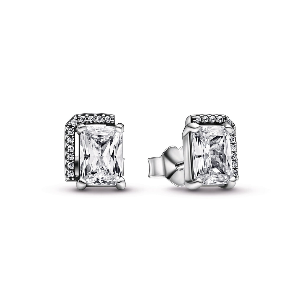 Rectangular Sparkling Halo Stud Earrings