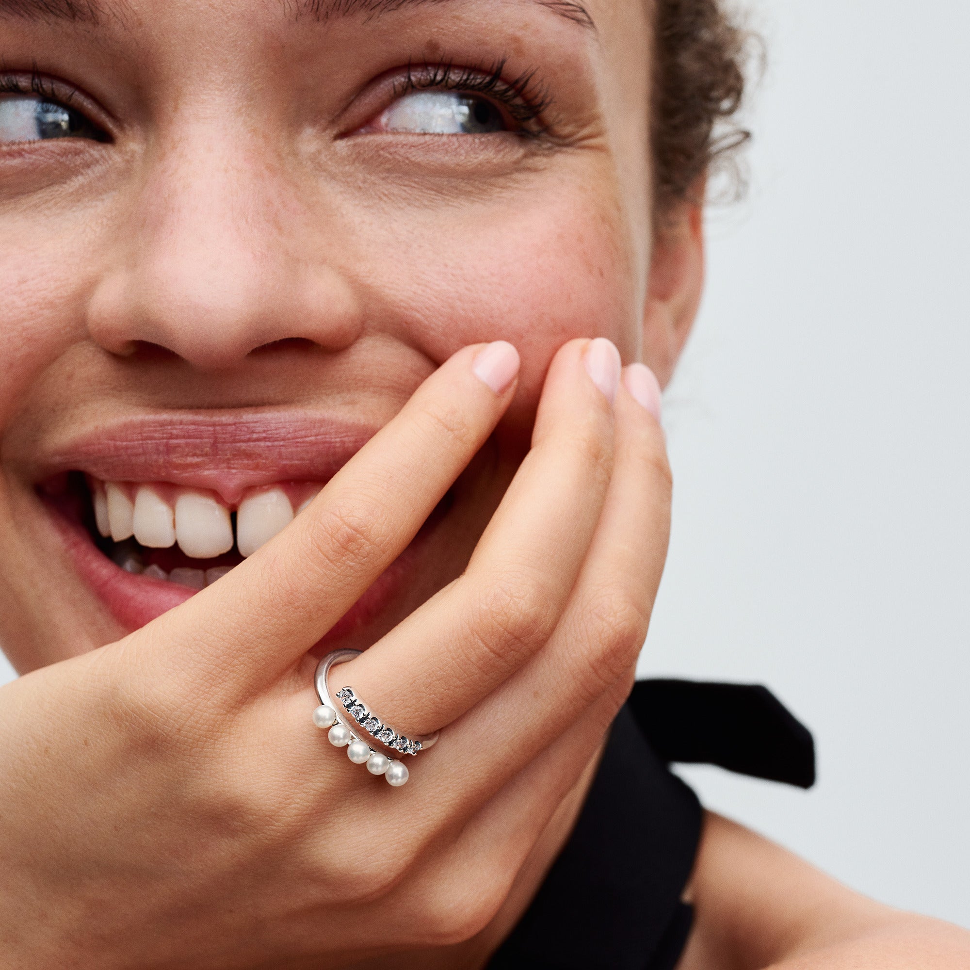Treated Freshwater Cultured Pearls & Pavé Open Ring