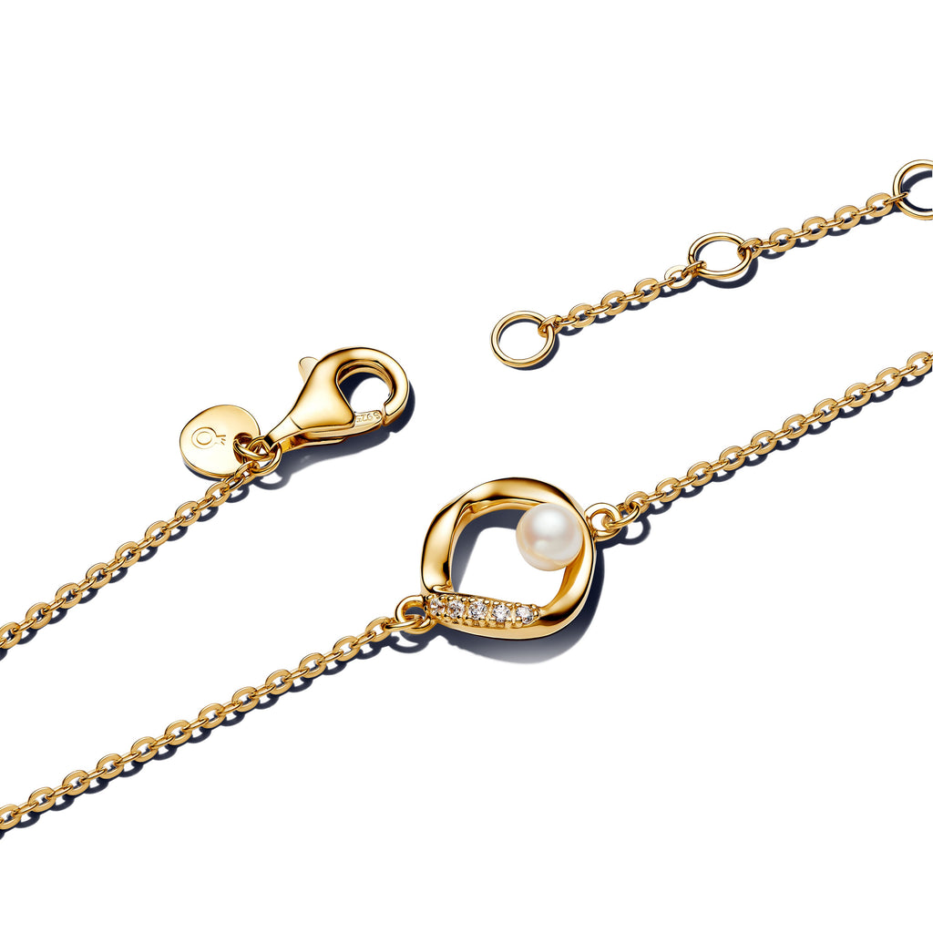 Organically Shaped Pavé Circle & Treated Freshwater Cultured Pearl Bracelet