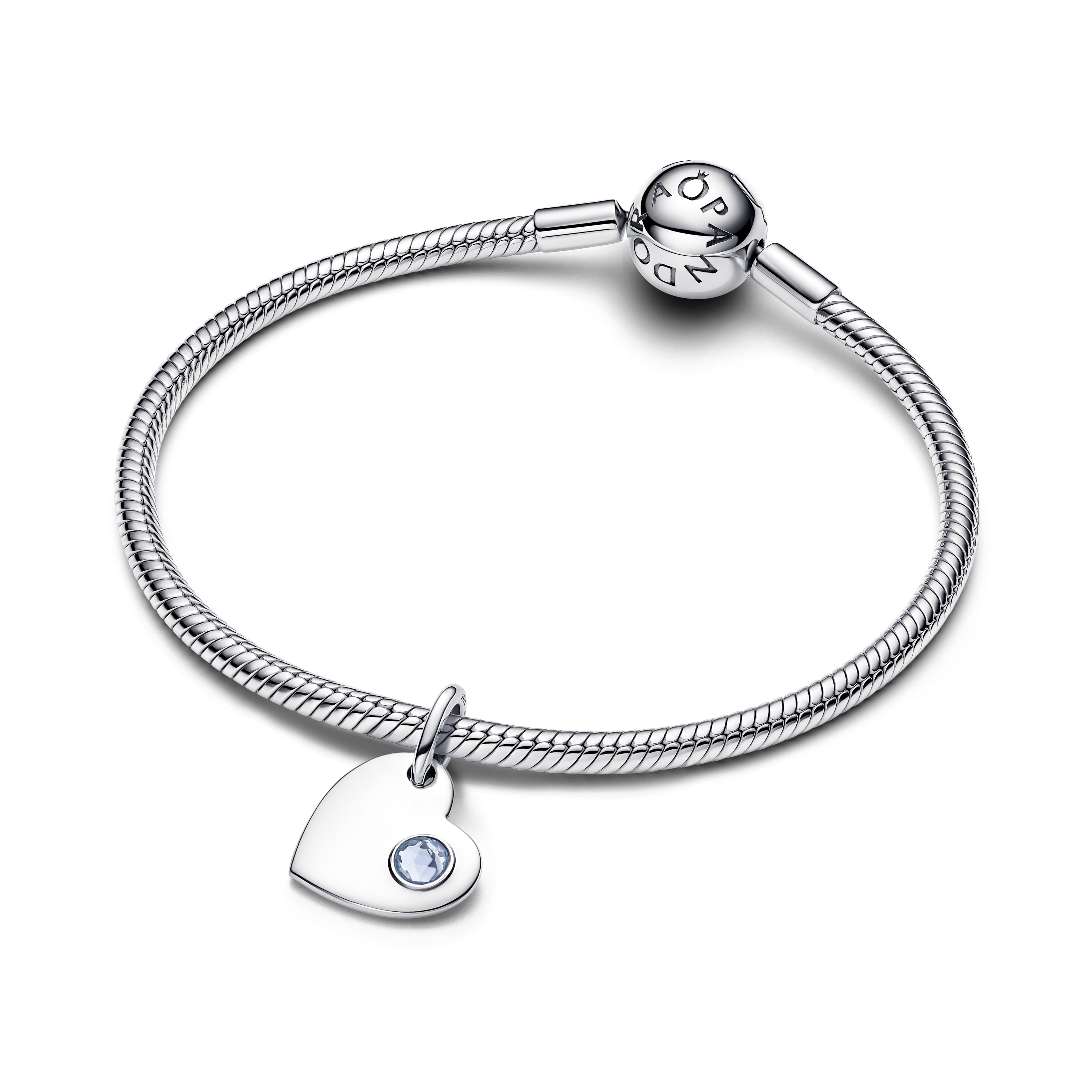 Engravable Heart Aqua Blue Stone Dangle Charm